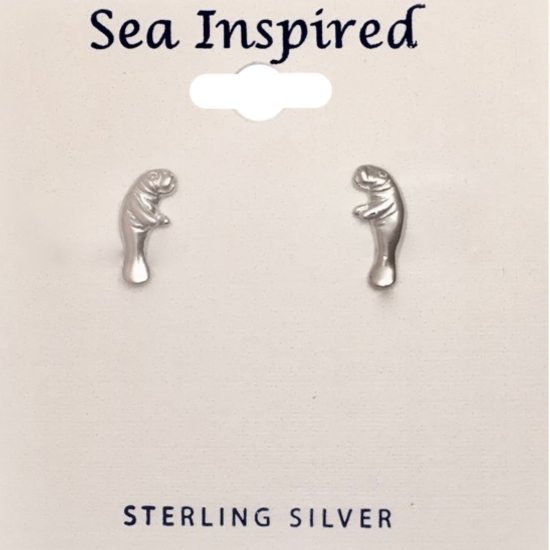 Sterling Silver Manatee Post Earrings