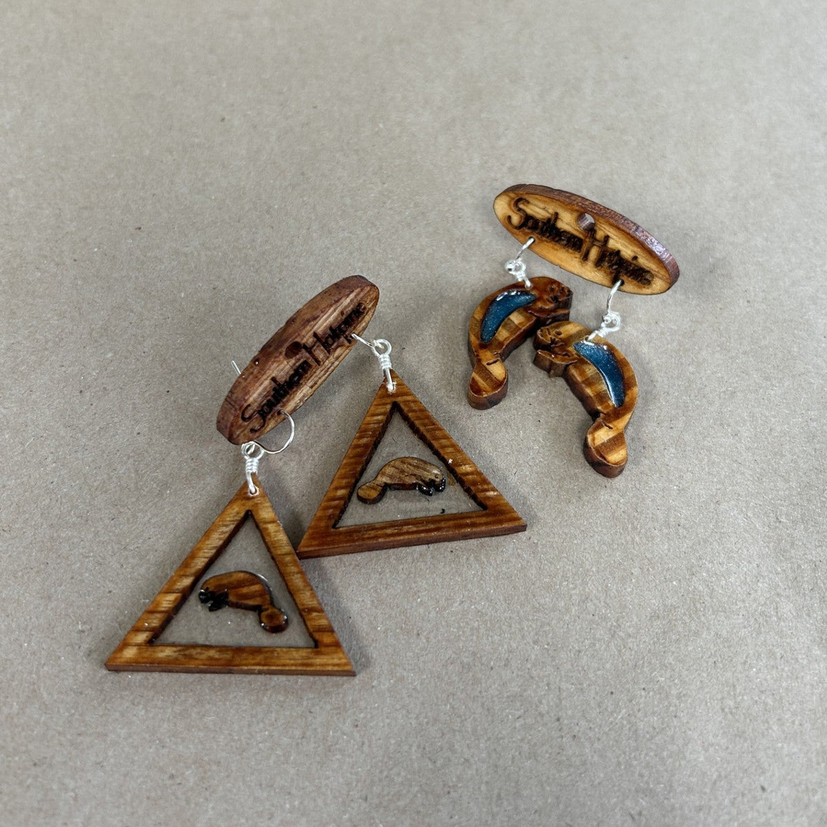 Wooden Manatee Earrings