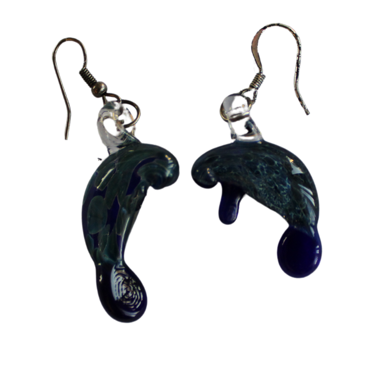 (Damaged) Glass Manatee Earrings