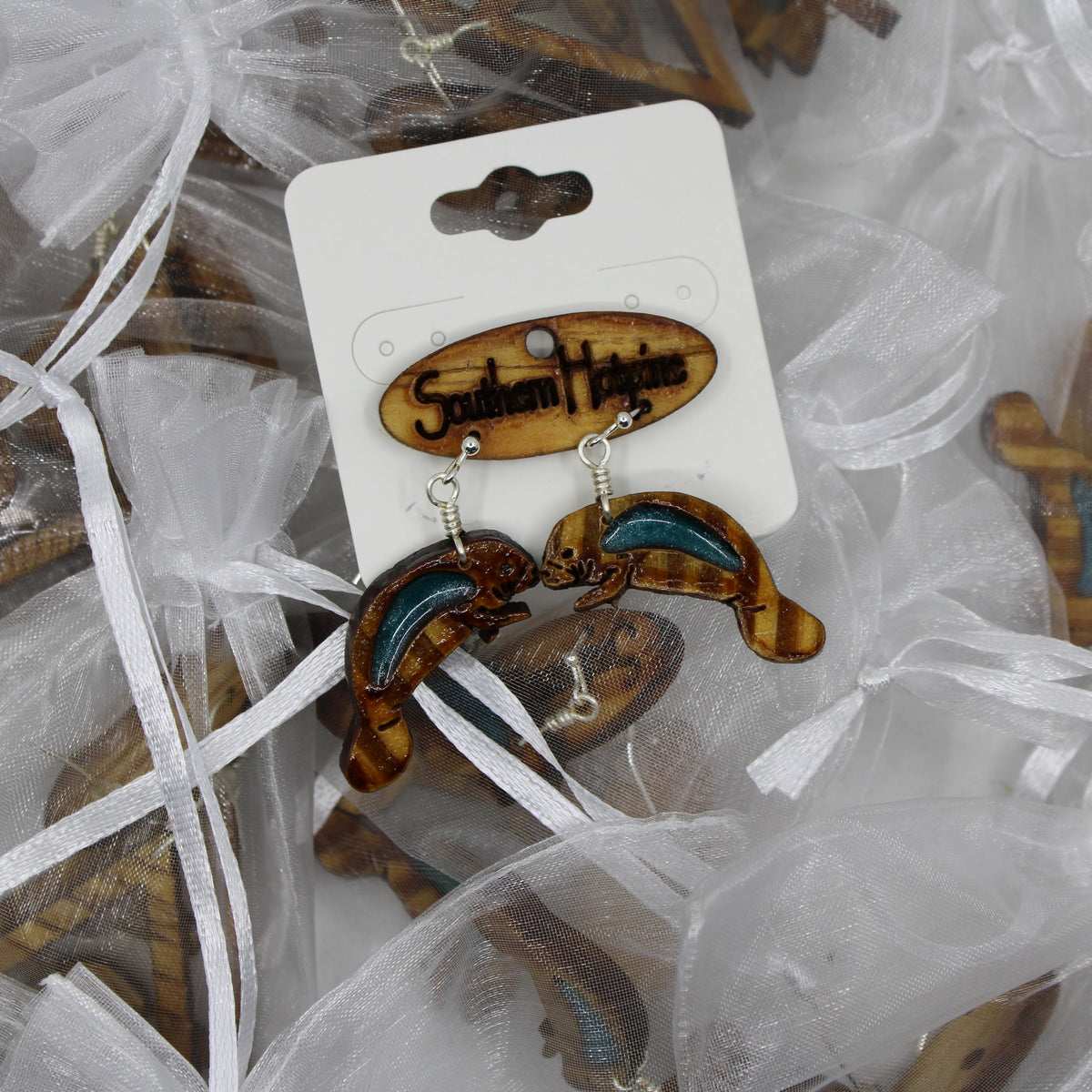 Wooden Manatee Earrings
