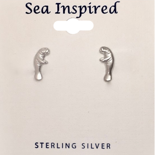 Sterling Silver Manatee Post Earrings