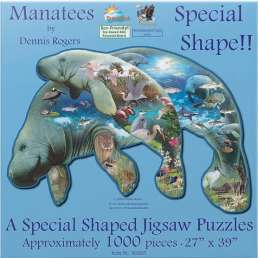 1,000 Piece Mom and Calf Manatee Shaped Puzzle