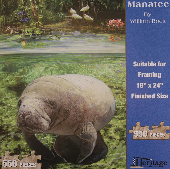 Manatee Puzzle - William Bock.  You'll have hours of fun working on this 550-piece puzzle with a beautiful manatee image.